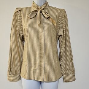 Vintage Yessica Striped Puff Shoulder Blouse Top L